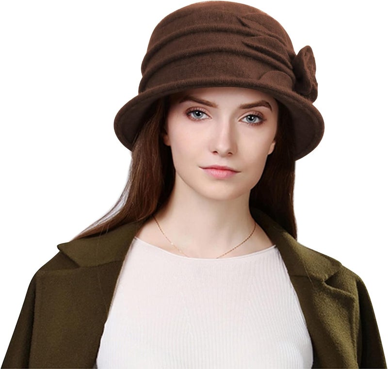 Sumolux Women Beret Hat French Vintage Floral Wool Dress Cloche Classic Winter Hat 1920s - Image 2